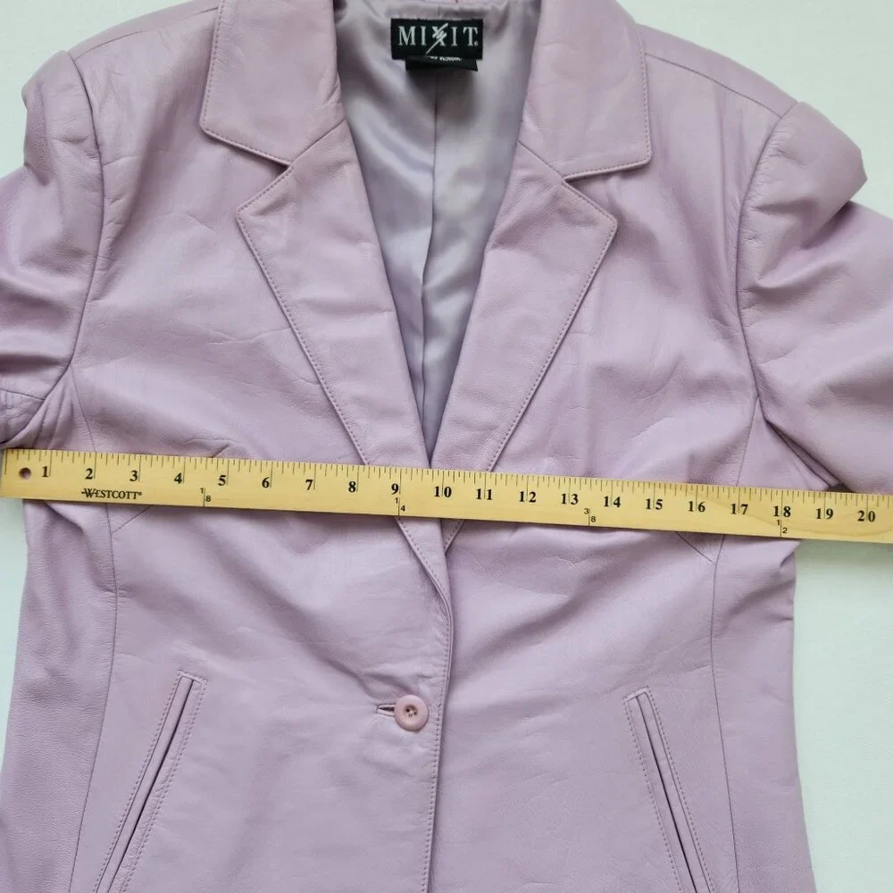 Mixit Genuine Leather Lavender Purple Blazer Jacket Office Spring Easter Pretty - Picture 8 of 12